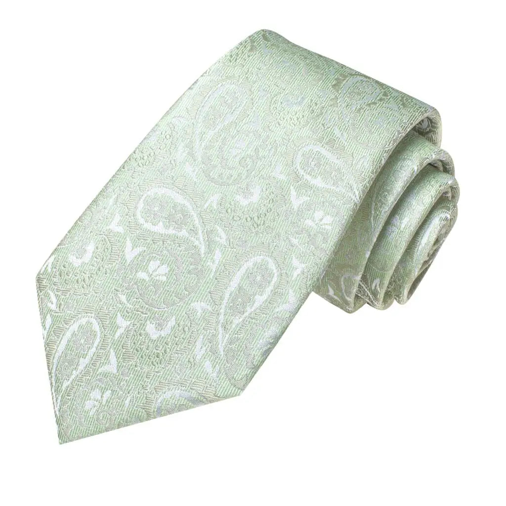 Light green paisley tie, silk material, perfect for how to tie mens tie
