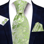 Light green floral patterned men's tie for formal occasions, stylish accessory