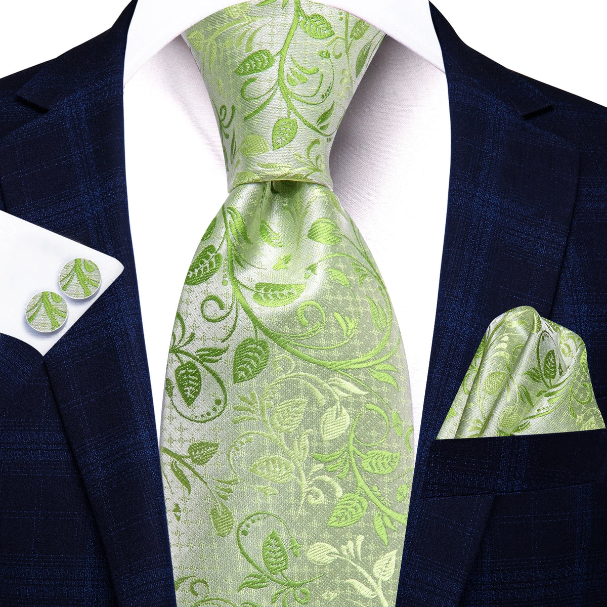 Light green floral patterned men's tie for formal occasions, stylish accessory