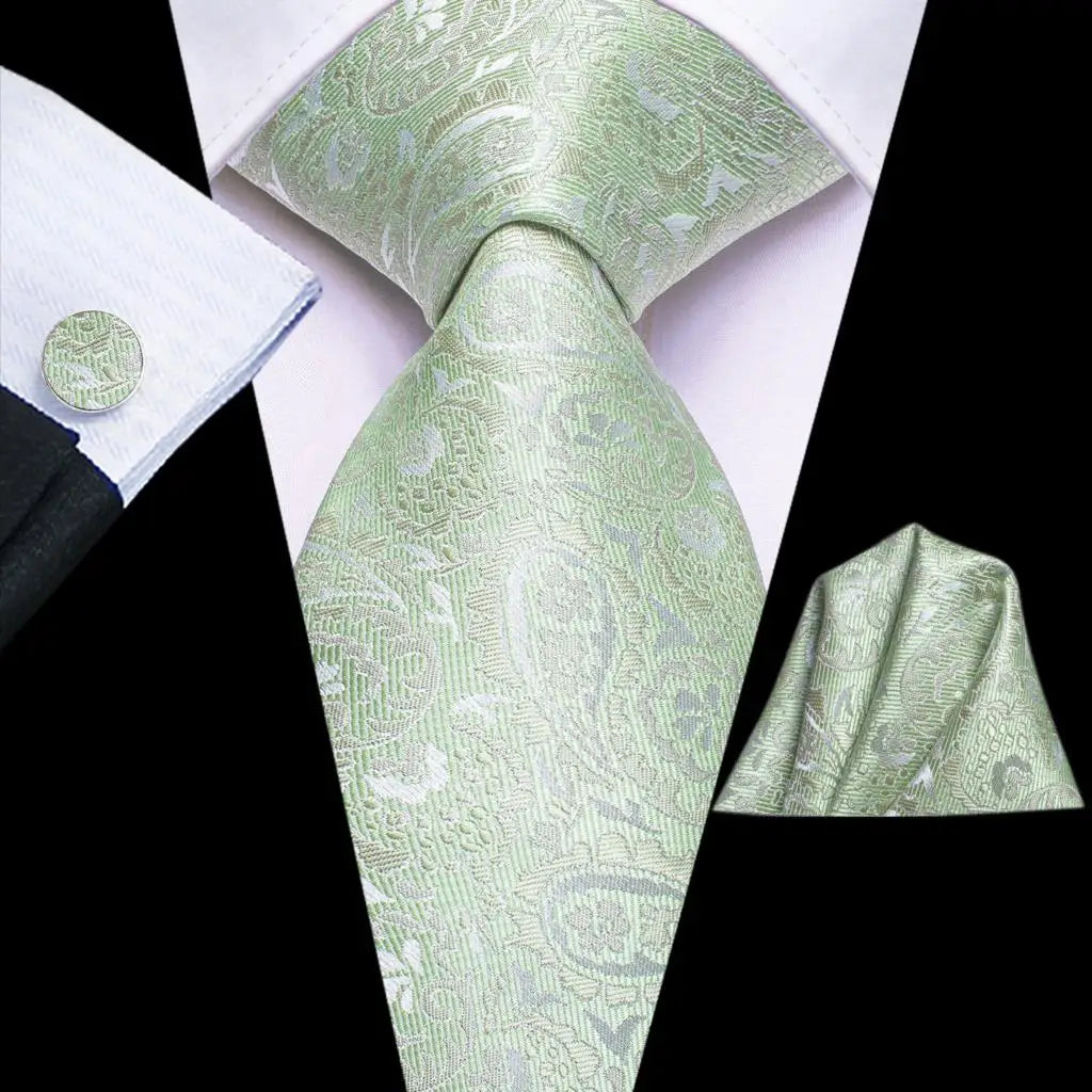 Light green paisley men's tie, ideal for formal occasions, how to tie mens tie