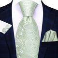 Light green paisley tie set, perfect for learning how to tie mens tie