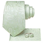 Men's light green paisley tie set, perfect for formal events, learn how to tie mens tie
