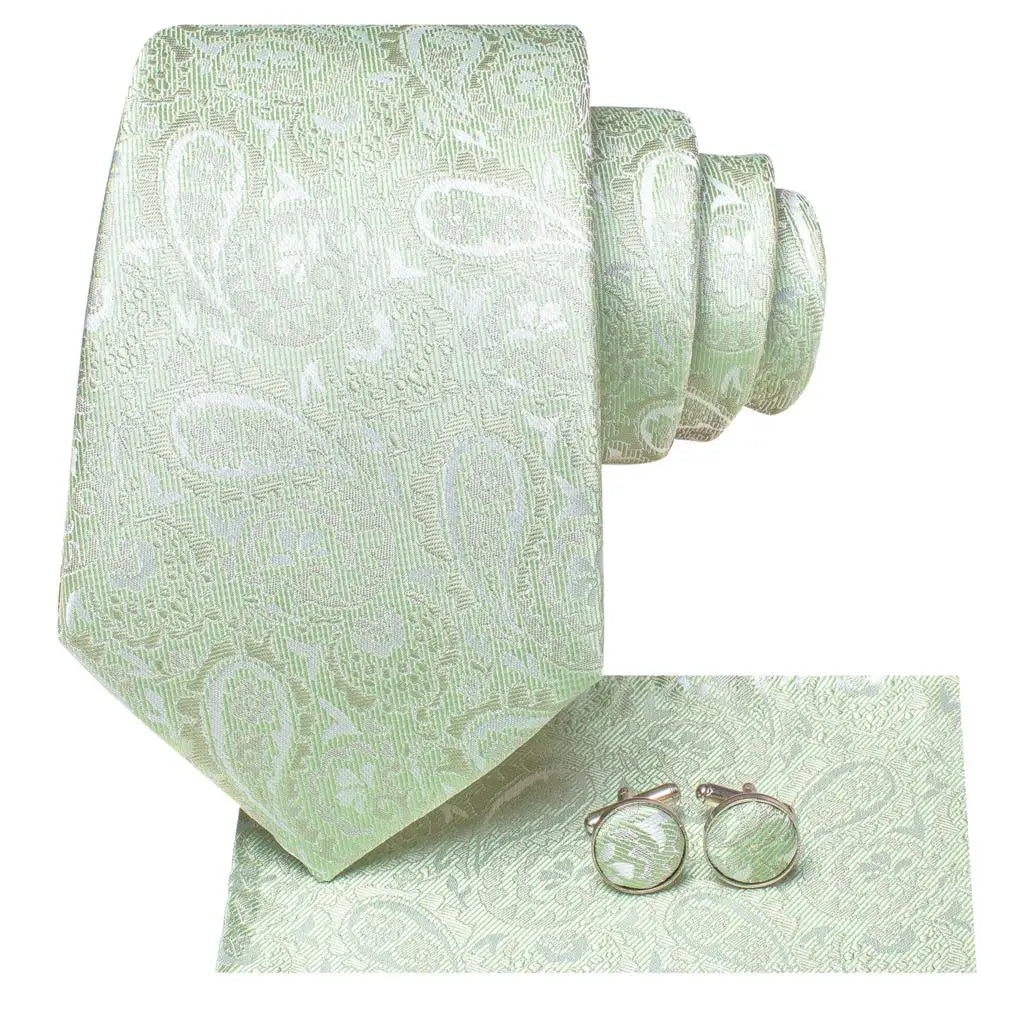 Men's light green paisley tie set, perfect for formal events, learn how to tie mens tie