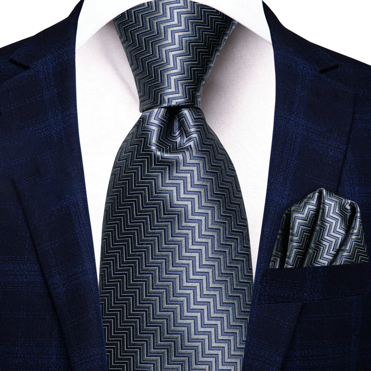Navy blue men's tie with herringbone pattern for formal events, how to tie men's tie