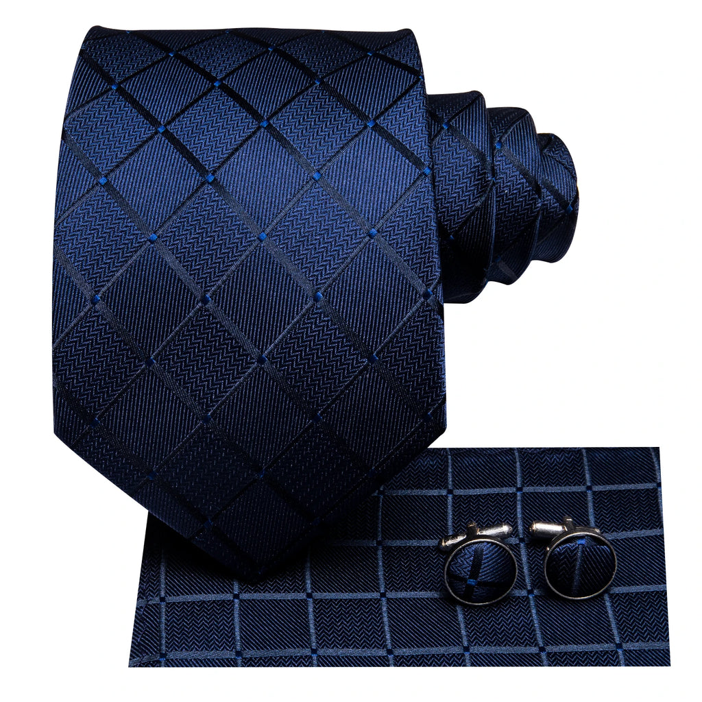Men's navy blue tie set, how to tie men's tie guide included