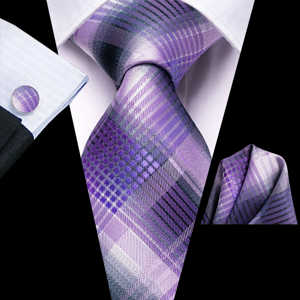 Purple plaid men's tie, silk material, perfect for formal occasions, how to tie mens tie