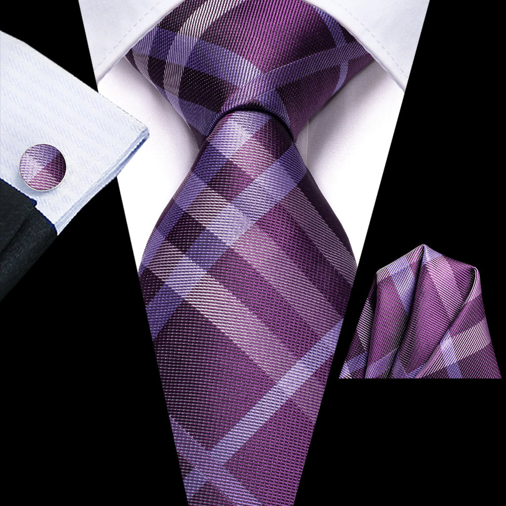 Men's purple plaid tie, silk material, perfect for formal events