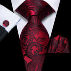 Red paisley tie, silk material, perfect for formal events, how to tie mens tie