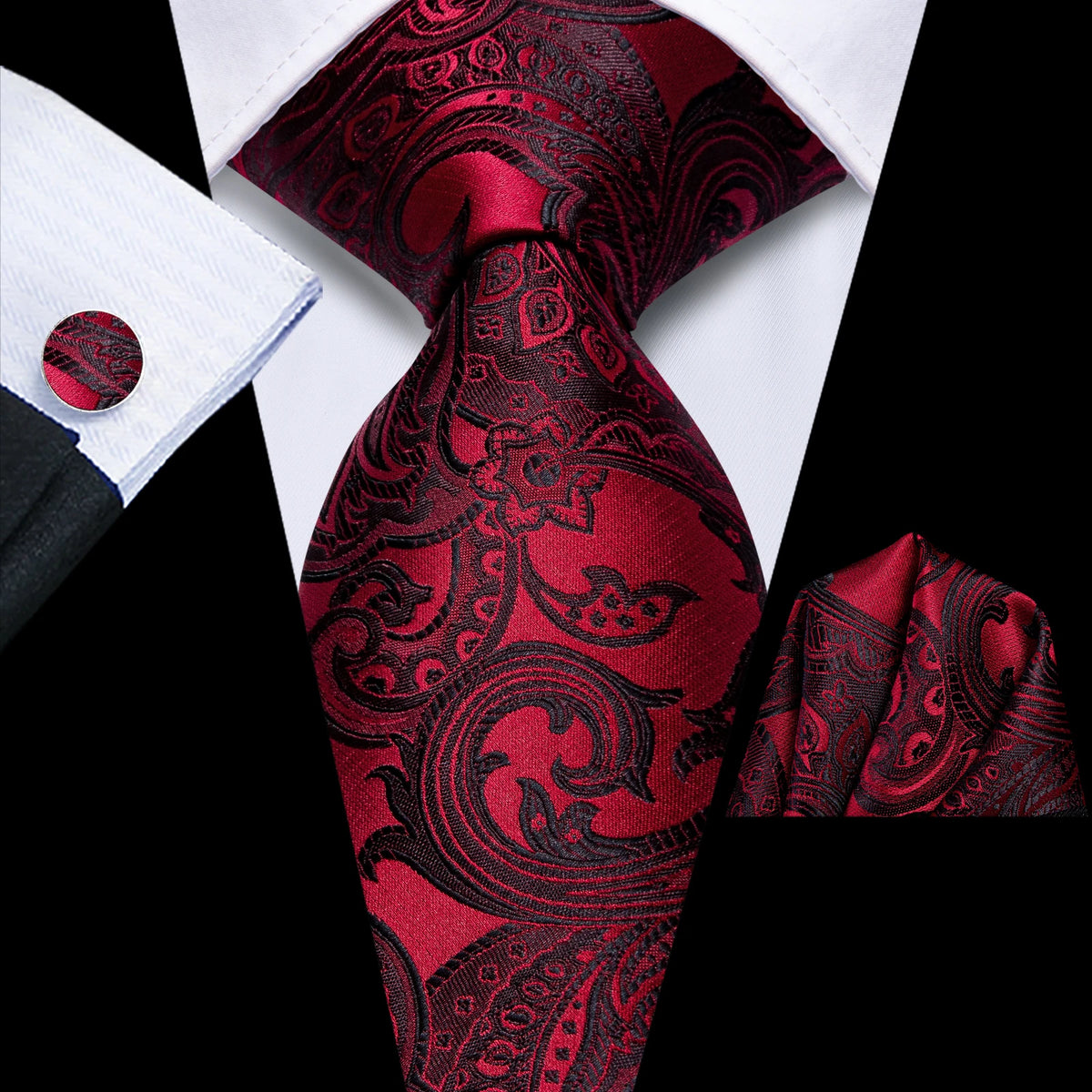 Red paisley tie, silk material, perfect for formal events, how to tie mens tie