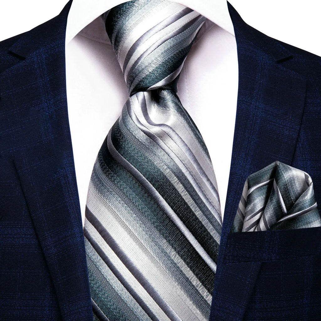Silver striped silk tie for men's formal wear, how to tie men's tie