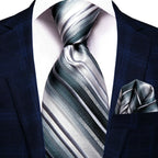 Silver striped silk tie for men's formal wear, how to tie men's tie