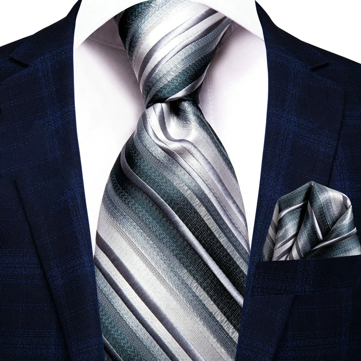 Silver striped silk tie for men's formal wear, how to tie men's tie