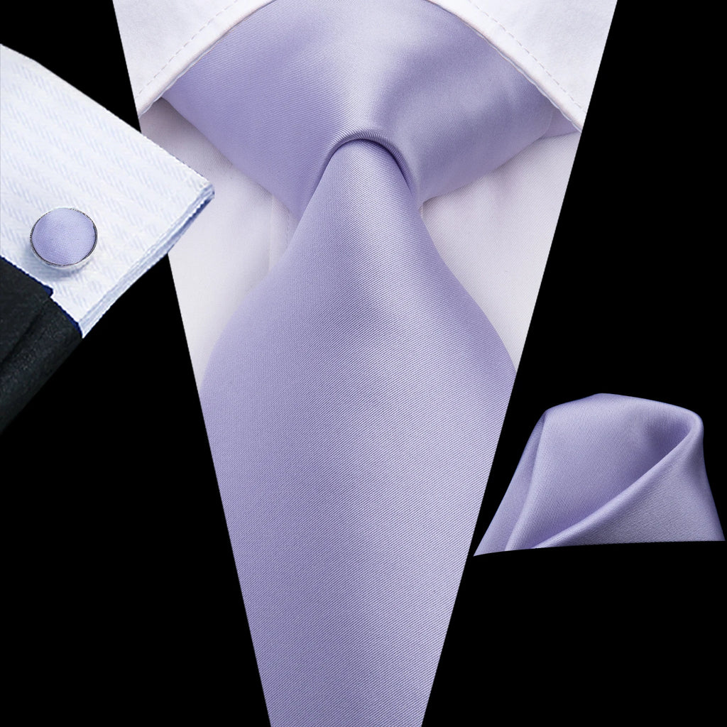 Light purple silk tie with matching pocket square, perfect for formal events