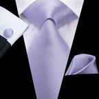 Light purple silk tie with matching pocket square, perfect for formal events