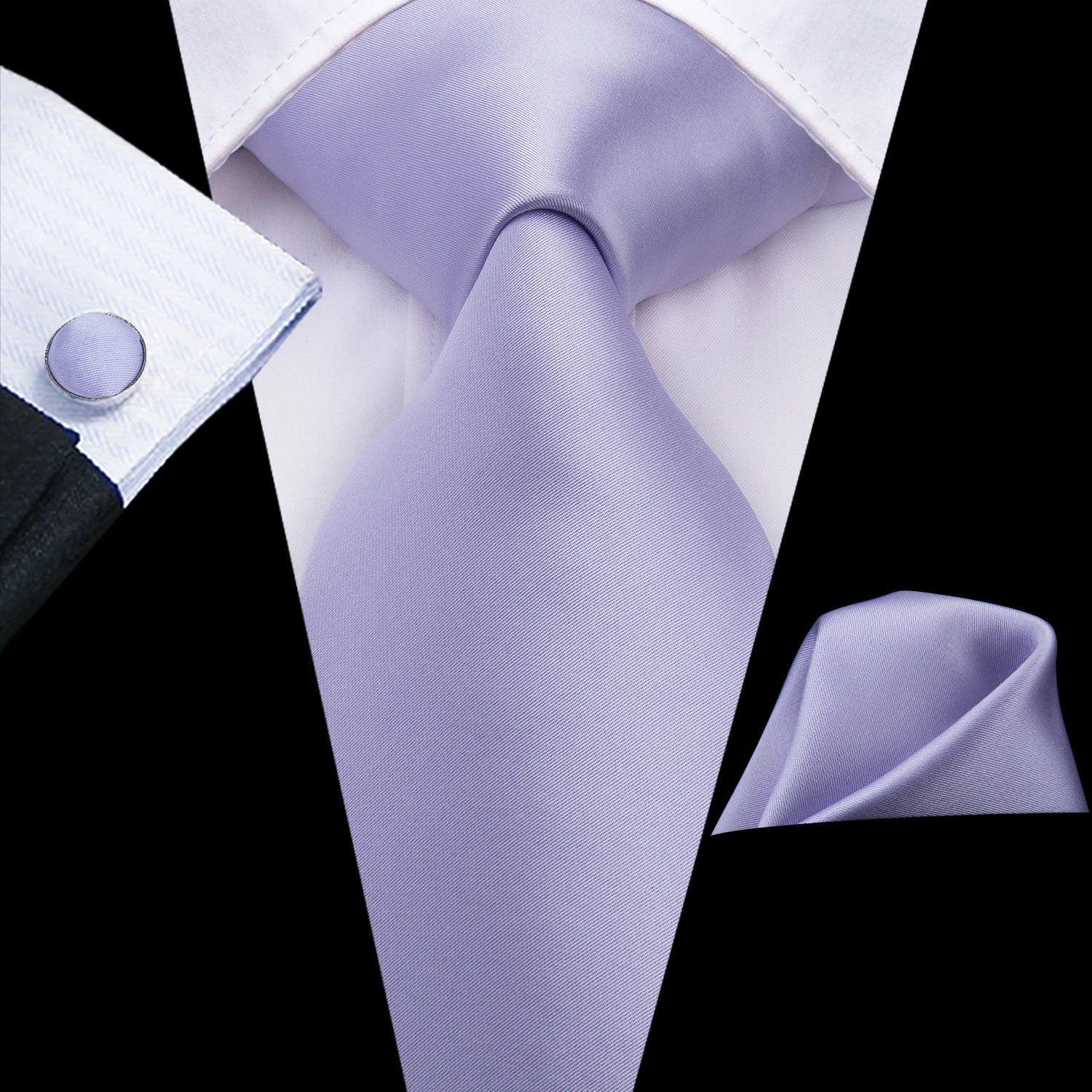 Light purple silk tie with matching pocket square, perfect for formal events