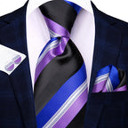 Purple and black striped men's tie, perfect for learning how to tie mens tie