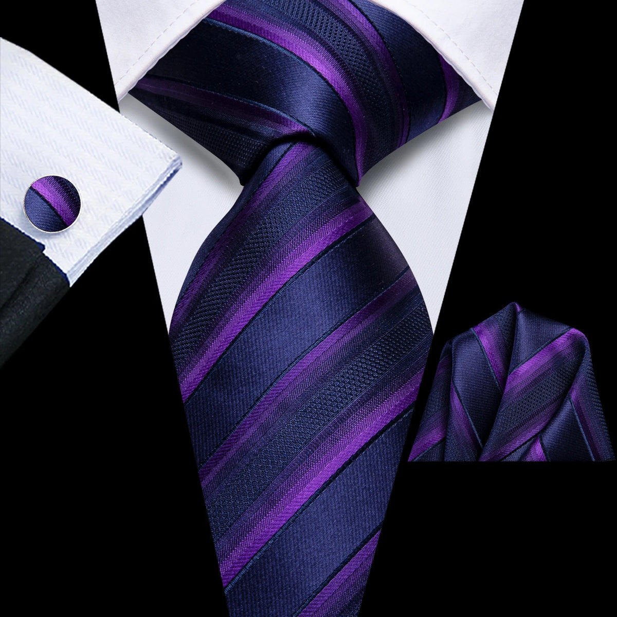 Purple striped men's tie, silk material, stylish for formal events