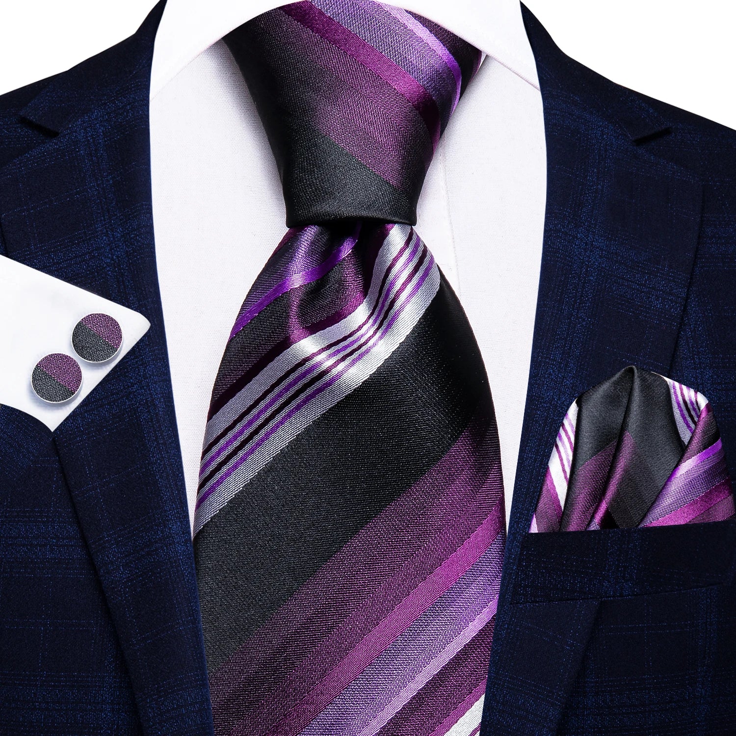 Purple striped silk tie for formal wear, how to tie mens tie guide