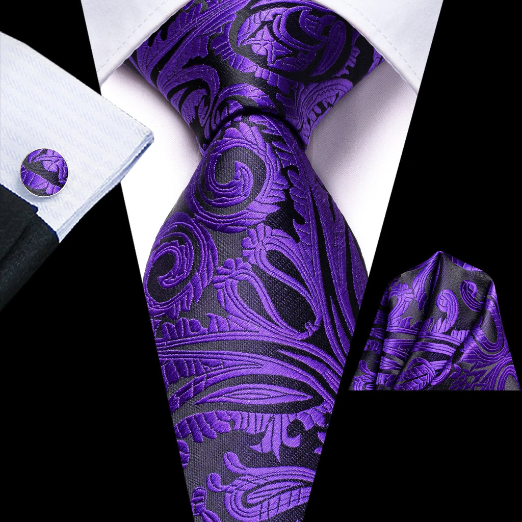 Purple paisley men's tie in silk, ideal for formal events, how to tie mens tie