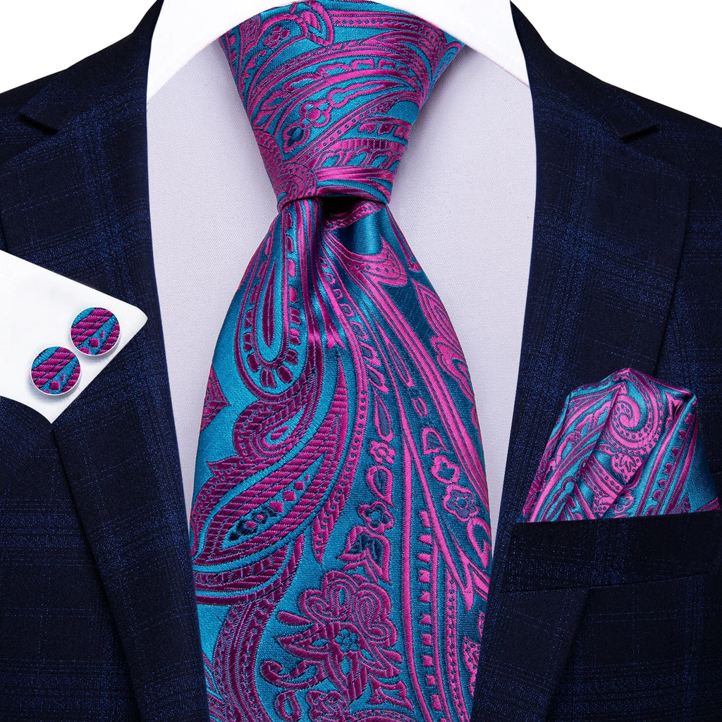 Men's paisley tie in teal and pink, perfect for formal occasions, how to tie mens tie