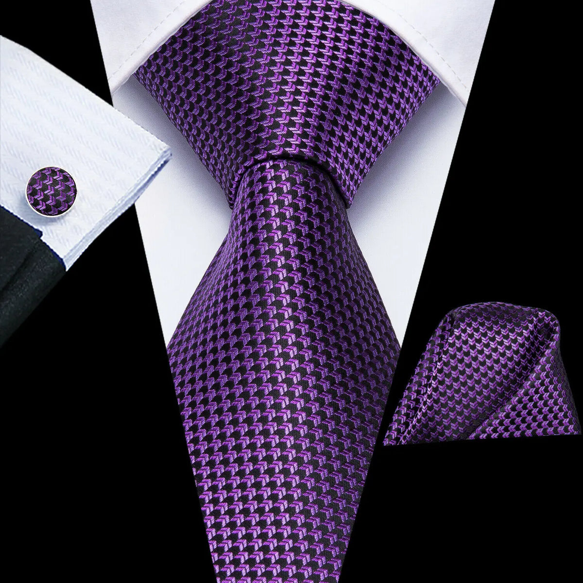 Purple silk tie and pocket square set, how to tie mens tie
