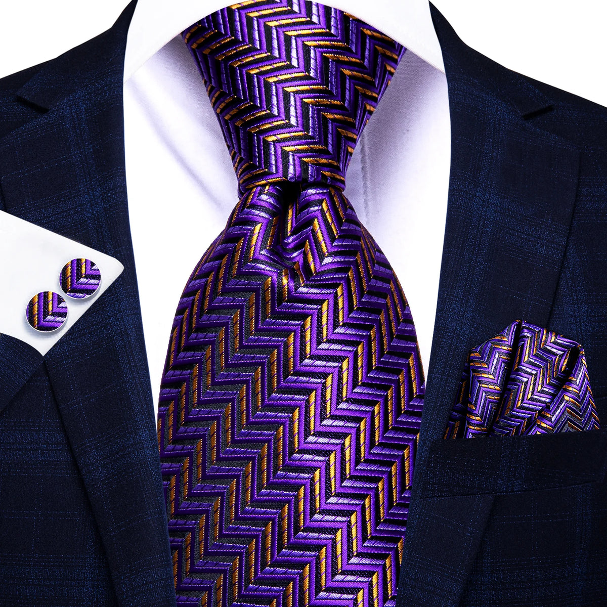 Purple and gold men's tie set, perfect for formal events, how to tie mens tie
