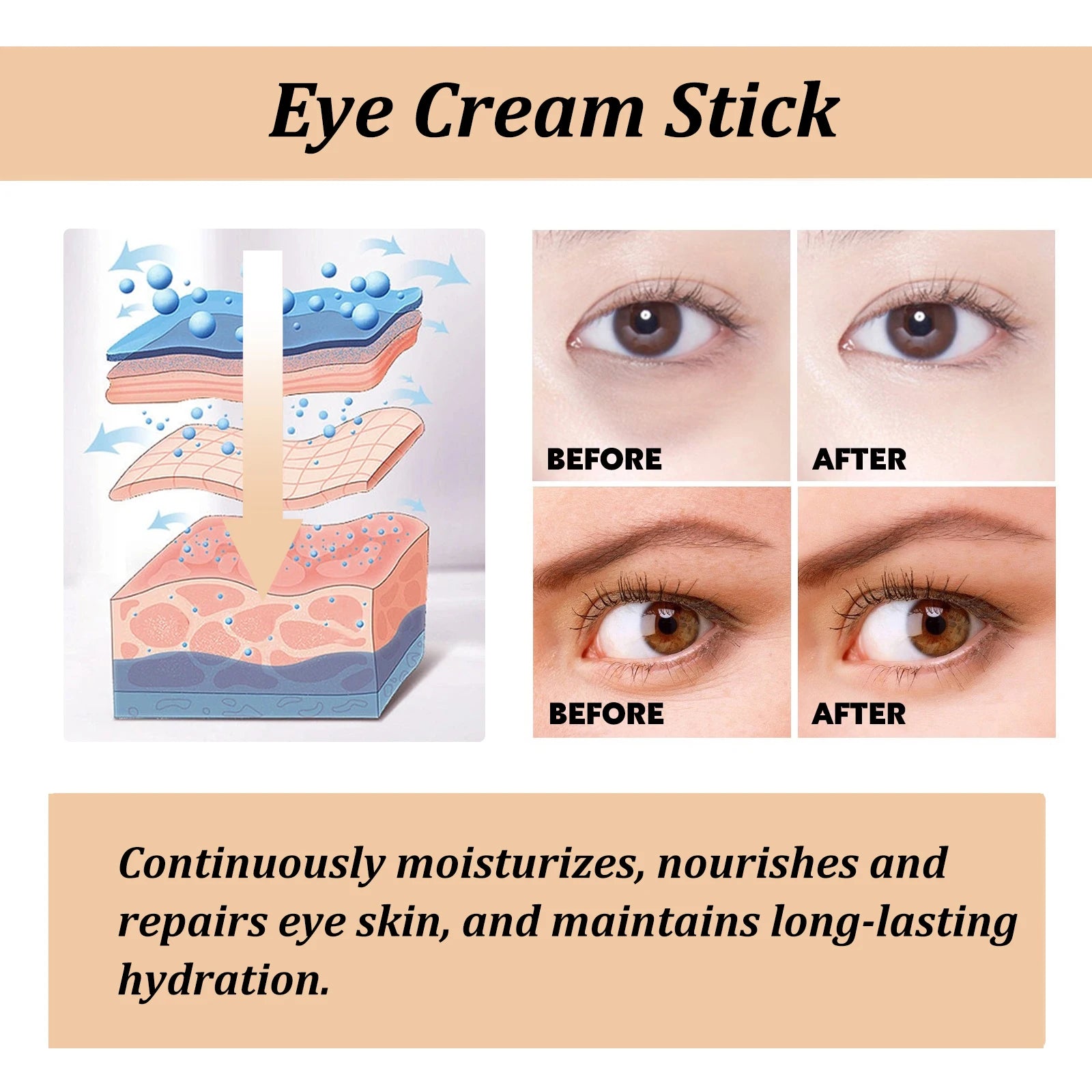 Snail eye cream stick for dark circles, hydrates and nourishes skin