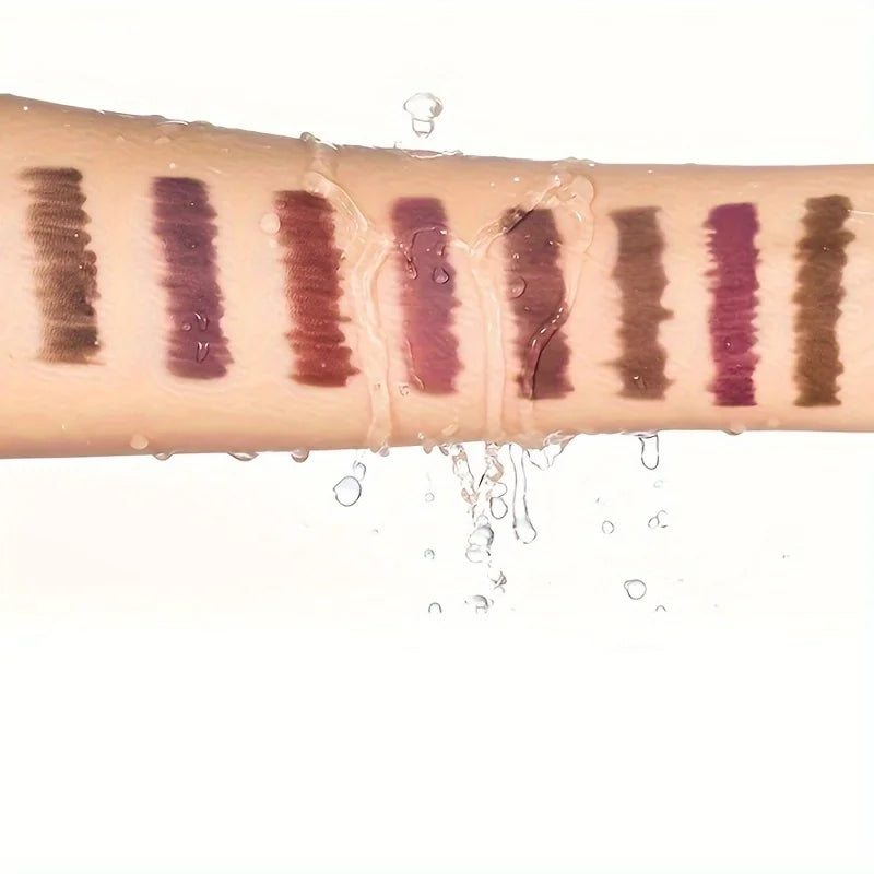 Huda Beauty lip contour stain swatches on skin in various shades