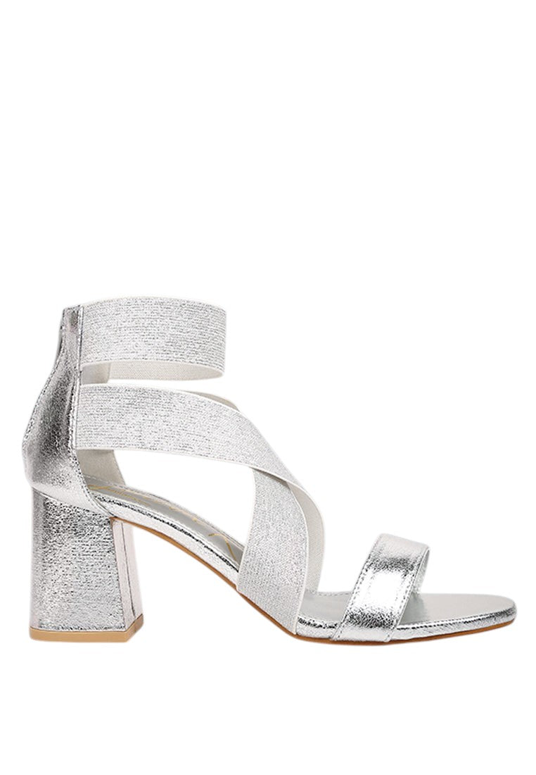 Huskies Metallic Faux Leather Block Heel Sandals