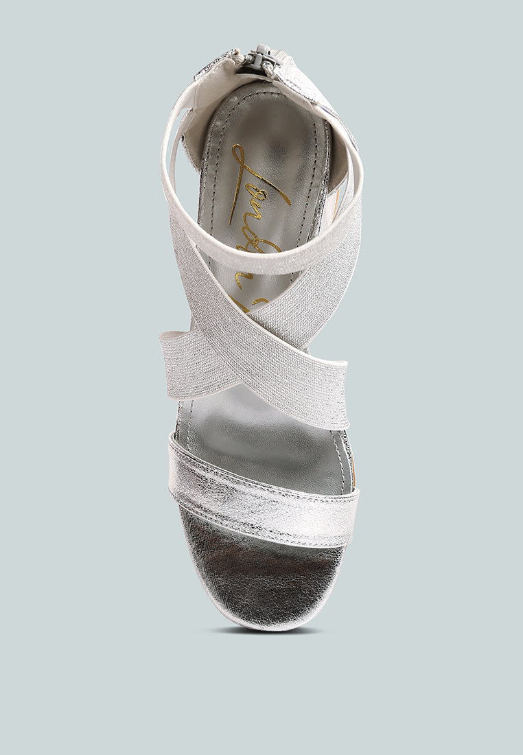 Huskies Metallic Faux Leather Block Heel Sandals