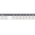 WEIV Hustle Print Tee for Men in various sizes with detailed sizing chart displayed
