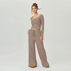 Flaire™ Stripe Lounge Set Women – Square Neck Two Piece Outfit