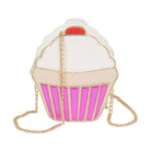 Ice cream sundae clutch bag with a playful cupcake design and gold chain strap for fun outings