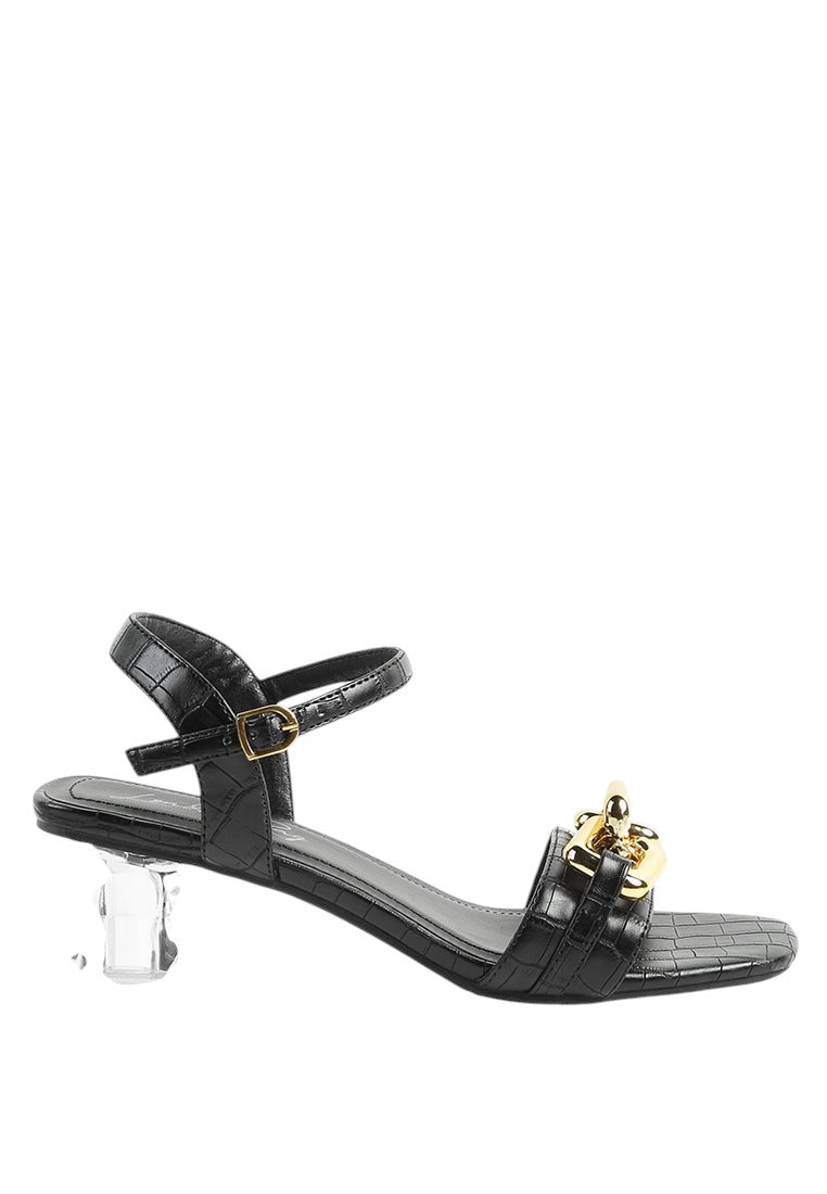 Icicle Clear Low Heel Metal Chain Sandals