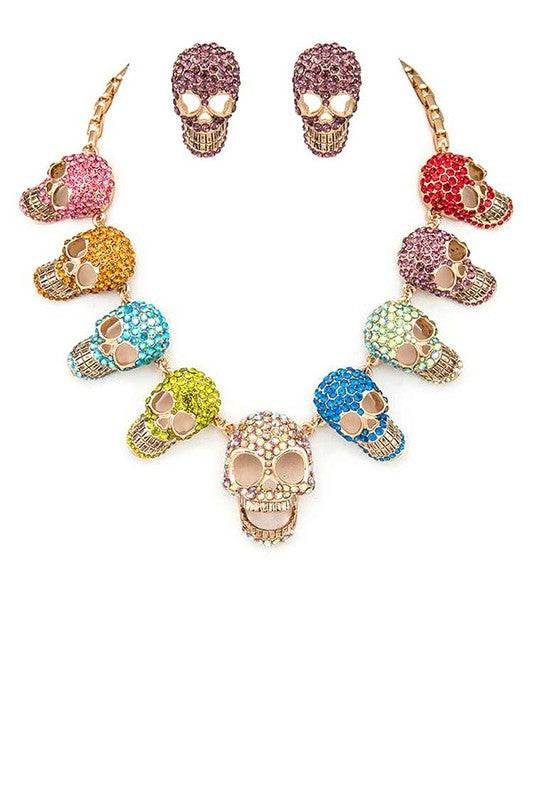 LA Jewelry Plaza iconic skull jewelry for men and women featuring colorful crystal skull necklace and earrings