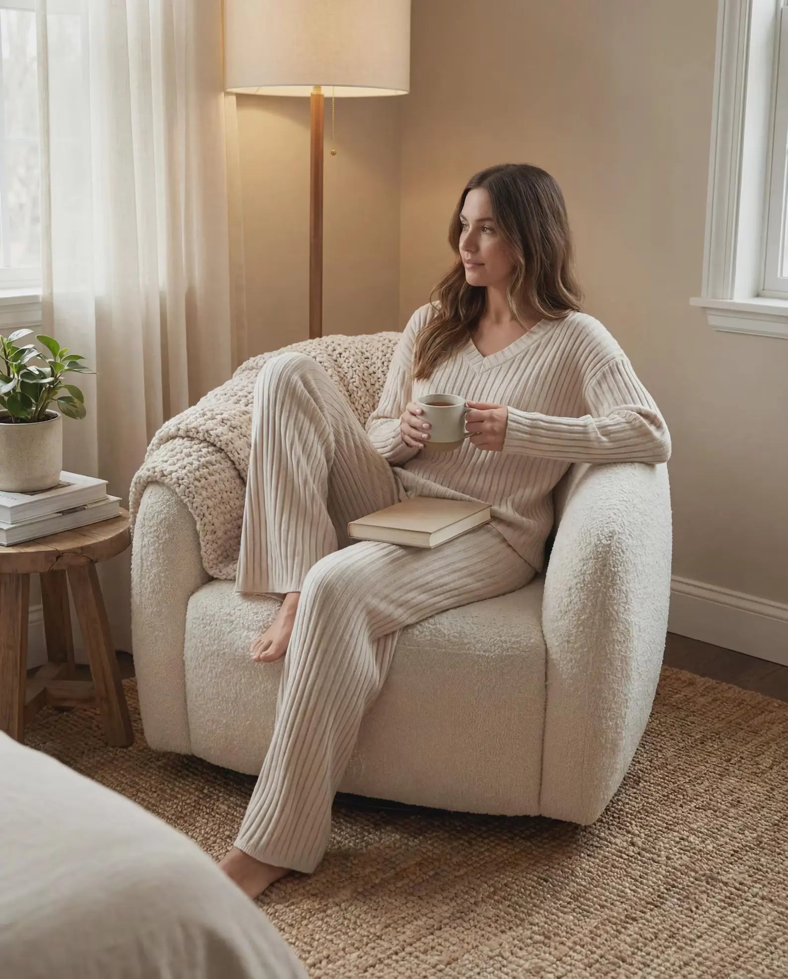 Ensemble Lounge Tricot Côtelé – LÁVINE™ Tenue Confortable Deux Pièces pour Femmes