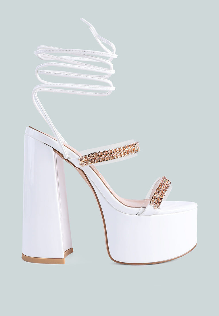 Indulgence Metal Chain Lace Up Chunky Sandals