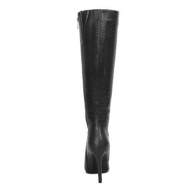 Indulgent High Heeled Croc Calf Boots - VacationGrabs