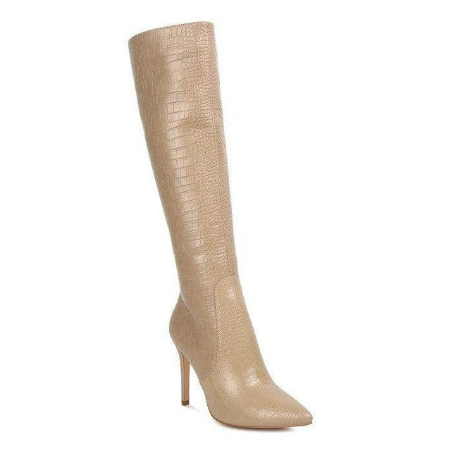 Indulgent High Heeled Croc Calf Boots - VacationGrabs