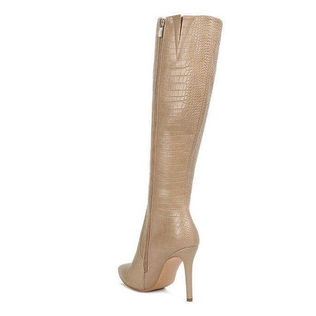 Indulgent High Heeled Croc Calf Boots - VacationGrabs