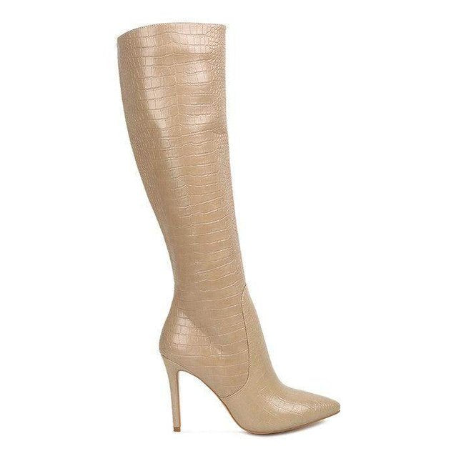 Indulgent High Heeled Croc Calf Boots - VacationGrabs