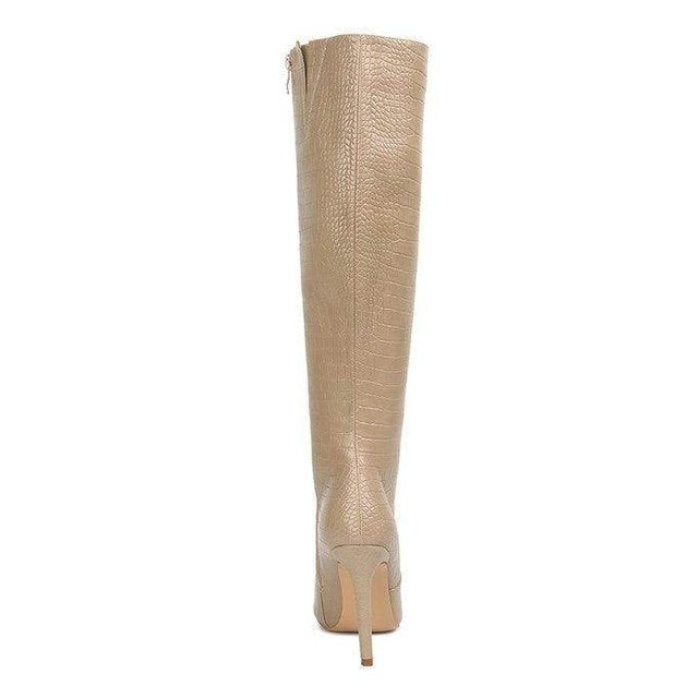 Indulgent High Heeled Croc Calf Boots - VacationGrabs