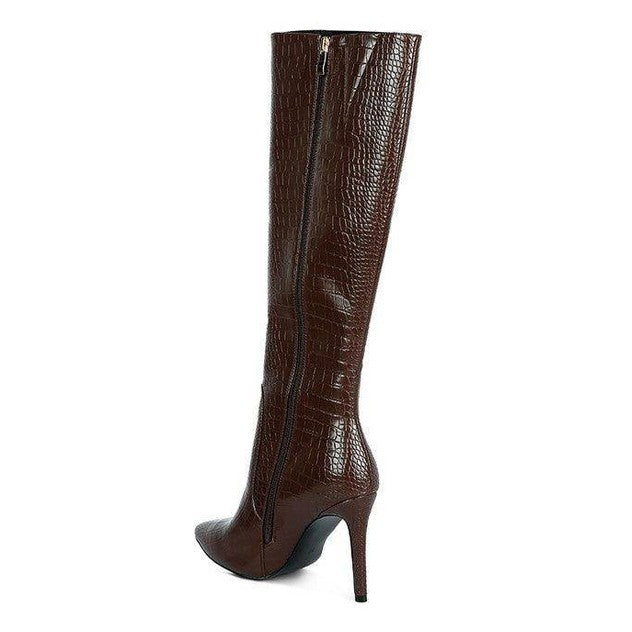 Indulgent High Heeled Croc Calf Boots - VacationGrabs