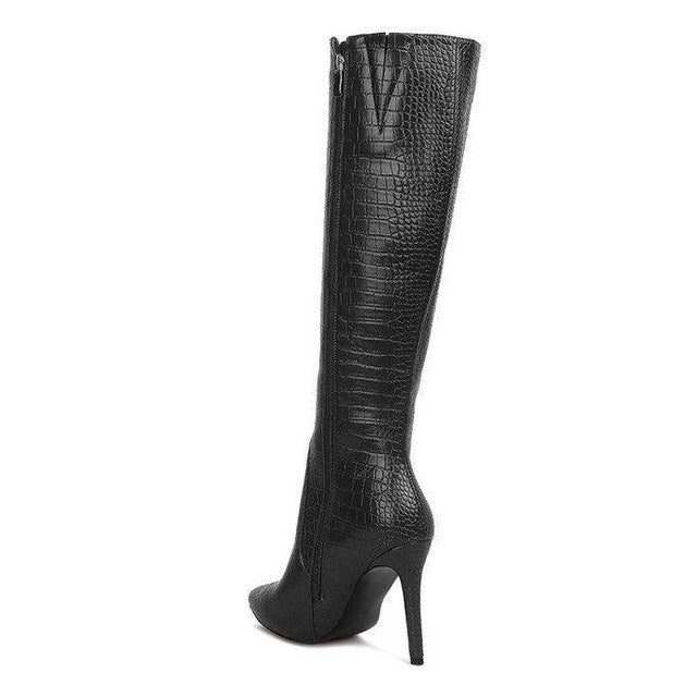Indulgent High Heeled Croc Calf Boots - VacationGrabs