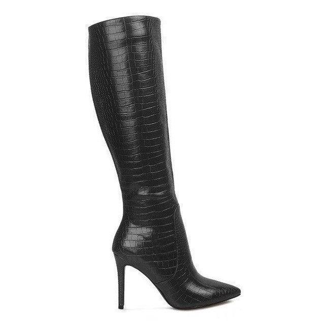 Indulgent High Heeled Croc Calf Boots - VacationGrabs