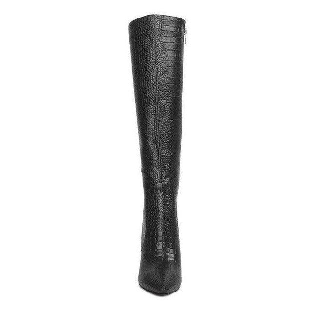 Indulgent High Heeled Croc Calf Boots - VacationGrabs