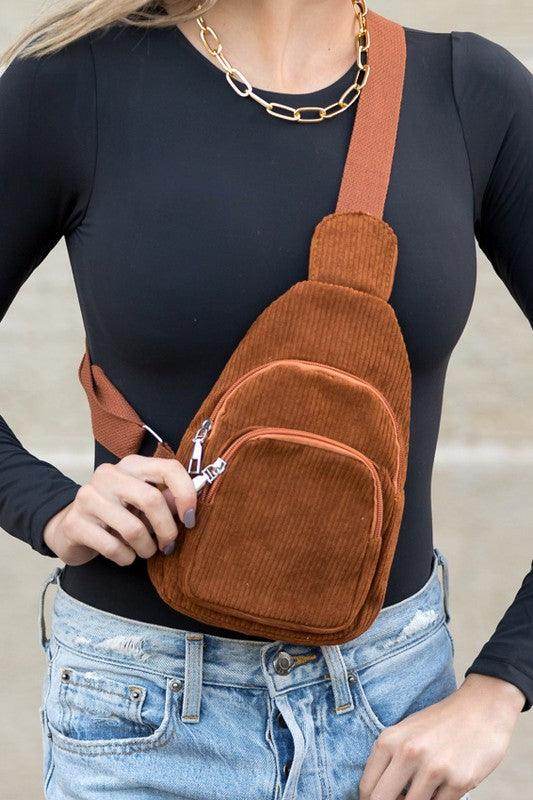 Ingrid Double Zip Corduroy Sling - VacationGrabs