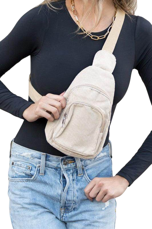 Ingrid Double Zip Corduroy Sling