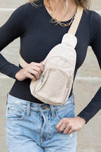 Ingrid Double Zip Corduroy Sling - VacationGrabs