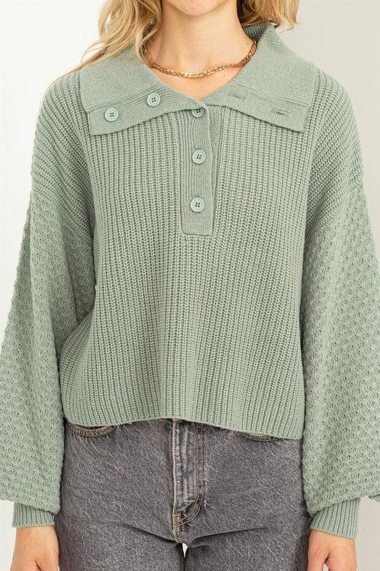 Women's Sweaters Instant Winner Wide Collar Button Front Sweater